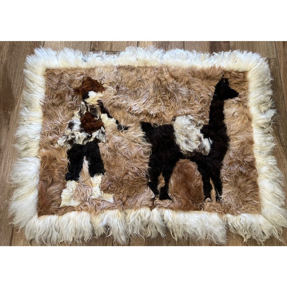 Peruvian Girl & Llama - Wool Tapestry Rug/Hanging Wall Art, 27”x 22” Sale As Is